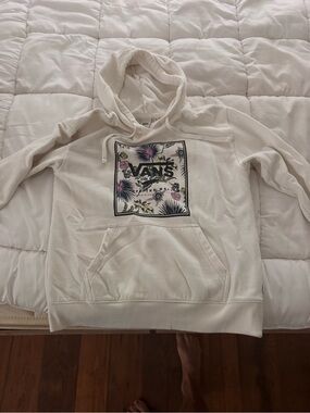 Vans Cream Crewneck Hoodie with Floral Chest Logo